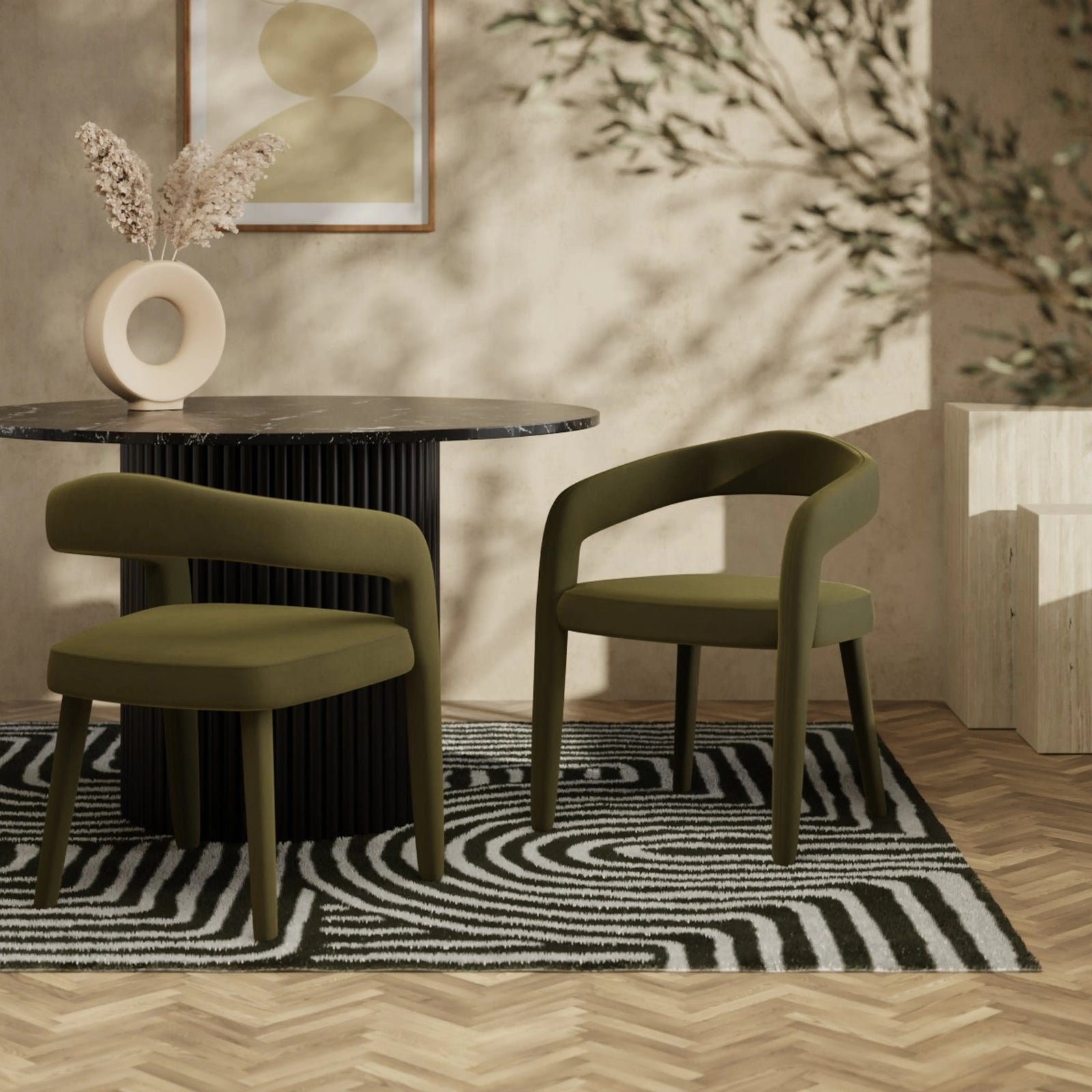 Ophelia Carver Dining Chair | Moss Green Sustainable Mohair Velvet