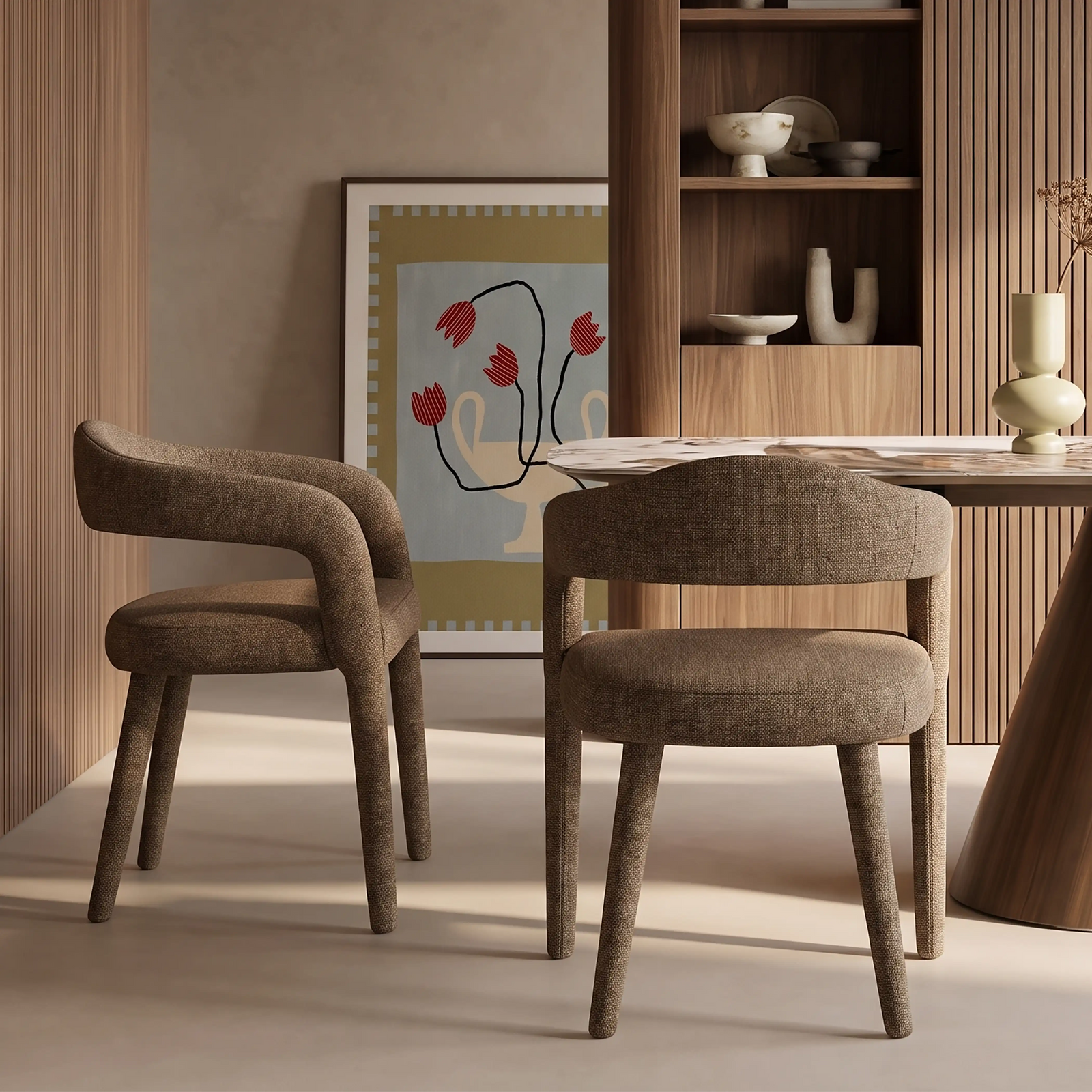 Ophelia Carver Dining Chair | Speckled Cappuccino Boucle