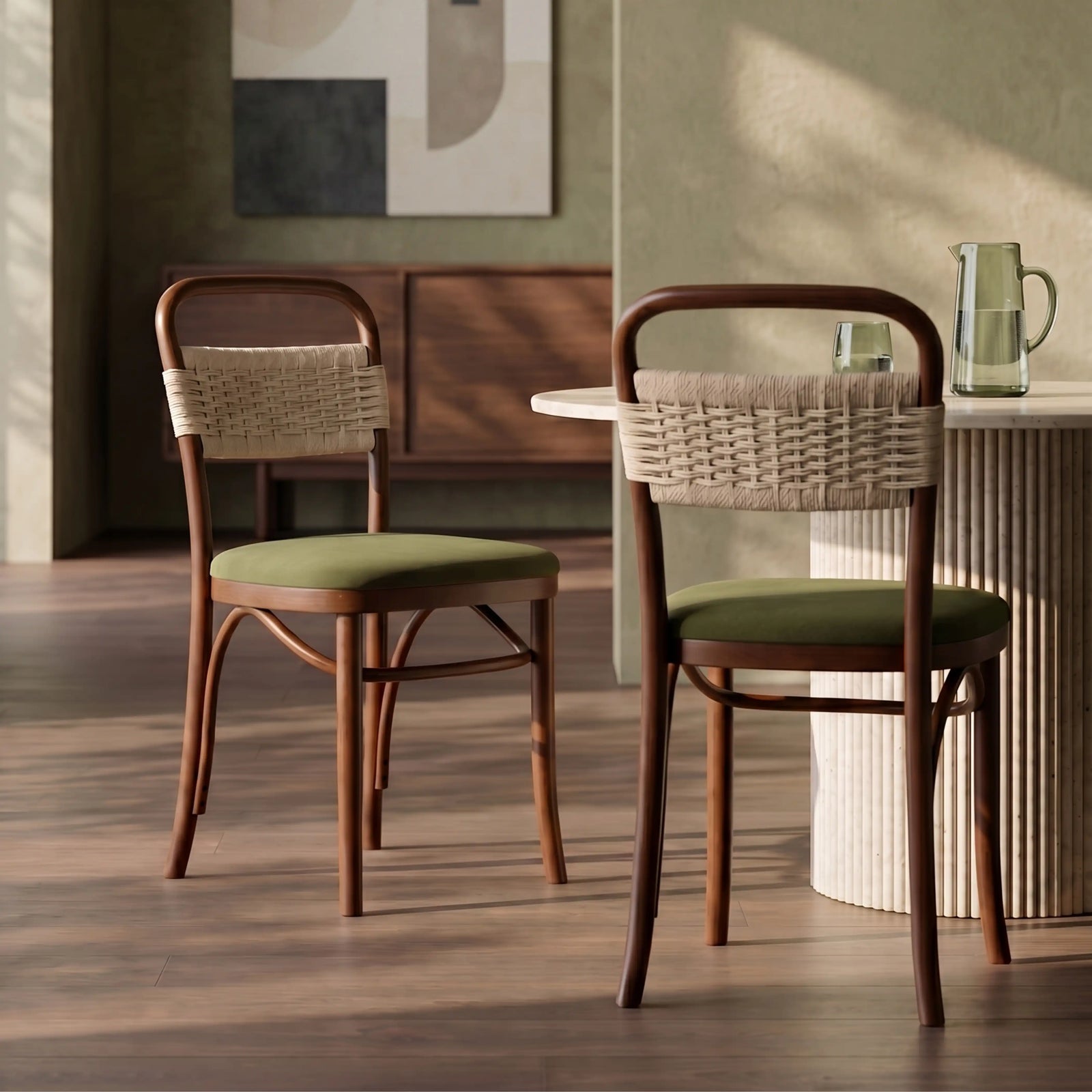 Daisy Wooden Dining Chair | Olive Green Sustainable Velvet & Walnut