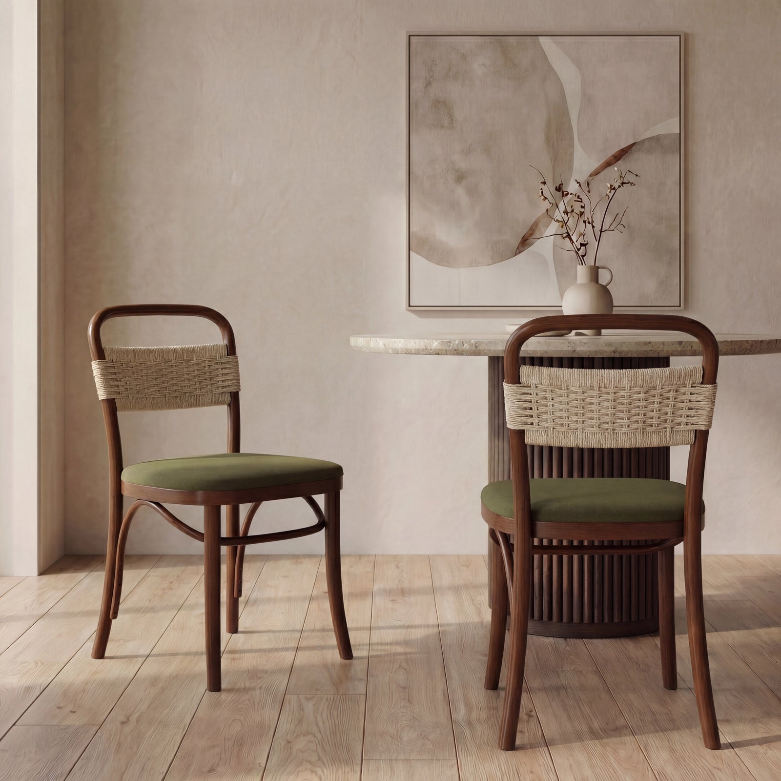 Daisy Wooden Dining Chair | Olive Green Sustainable Velvet & Walnut