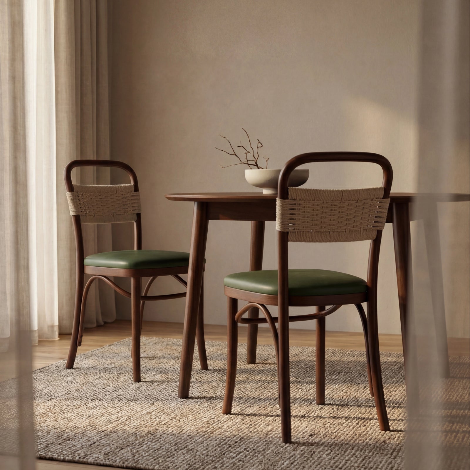 Daisy Wooden Dining Chair  | Vintage Green Faux Leather & Walnut