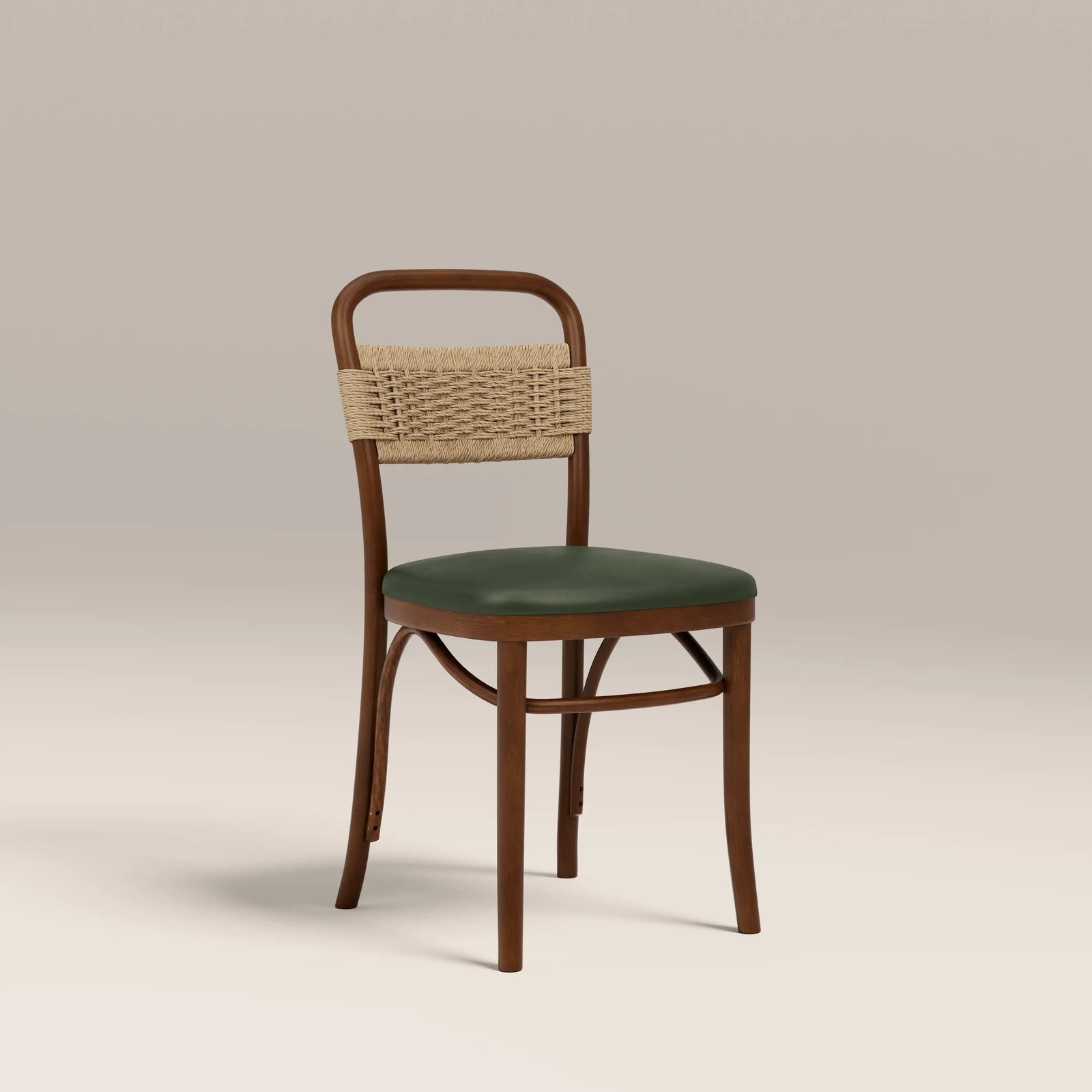 Daisy Wooden Dining Chair  | Vintage Green Faux Leather & Walnut