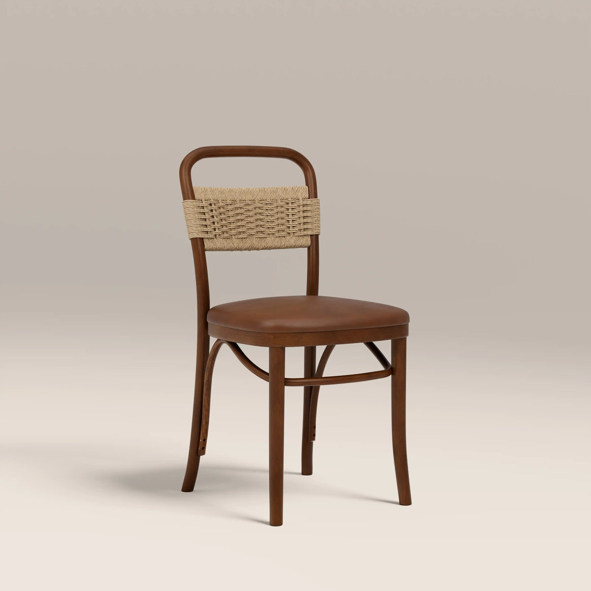 Daisy Wooden Dining Chair | Vintage Tan Faux Leather & Walnut