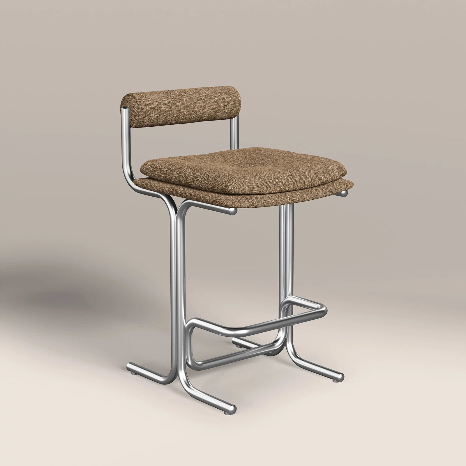 Wilbur Kitchen Stool | Speckled Cappuccino Boucle & Brushed Chrome