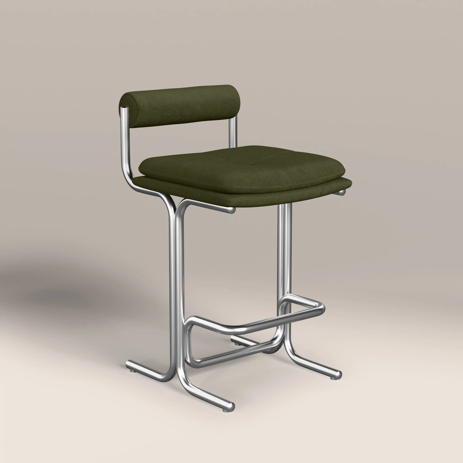 Wilbur Kitchen Stool | Olive Green Sustainable Velvet & Brushed Chrome