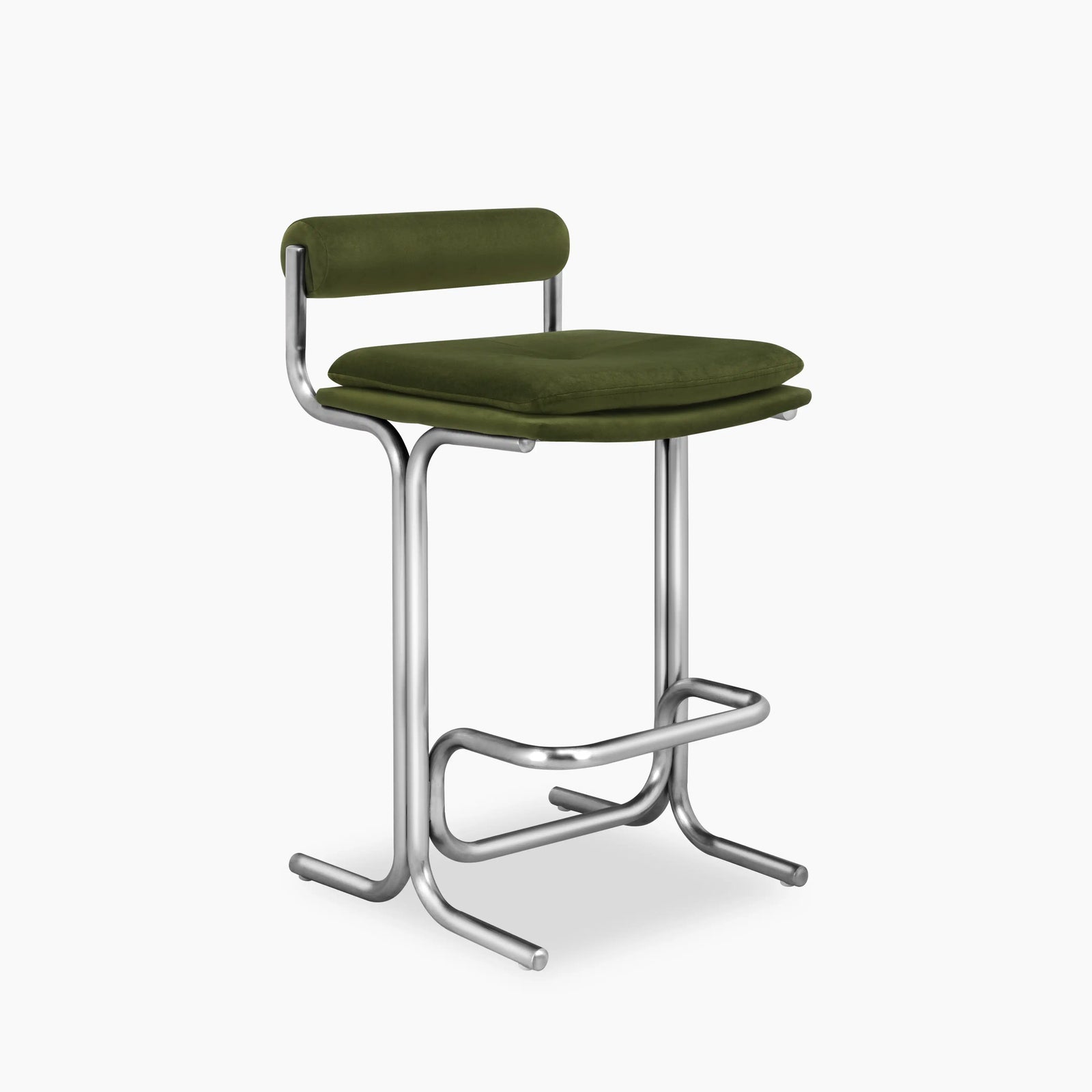 Wilbur Kitchen Stool | Olive Green Sustainable Velvet & Chrome