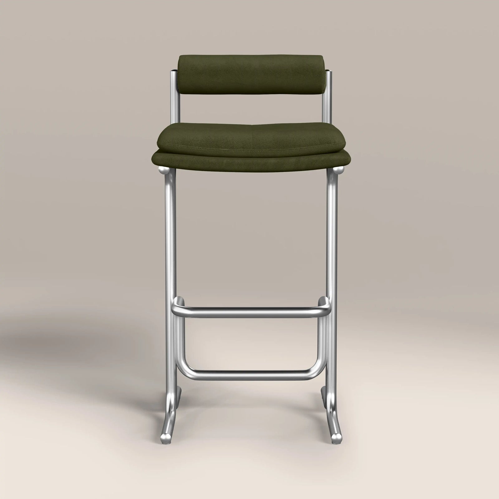 Wilbur Bar Stool | Olive Green Sustainable Velvet & Brushed Chrome