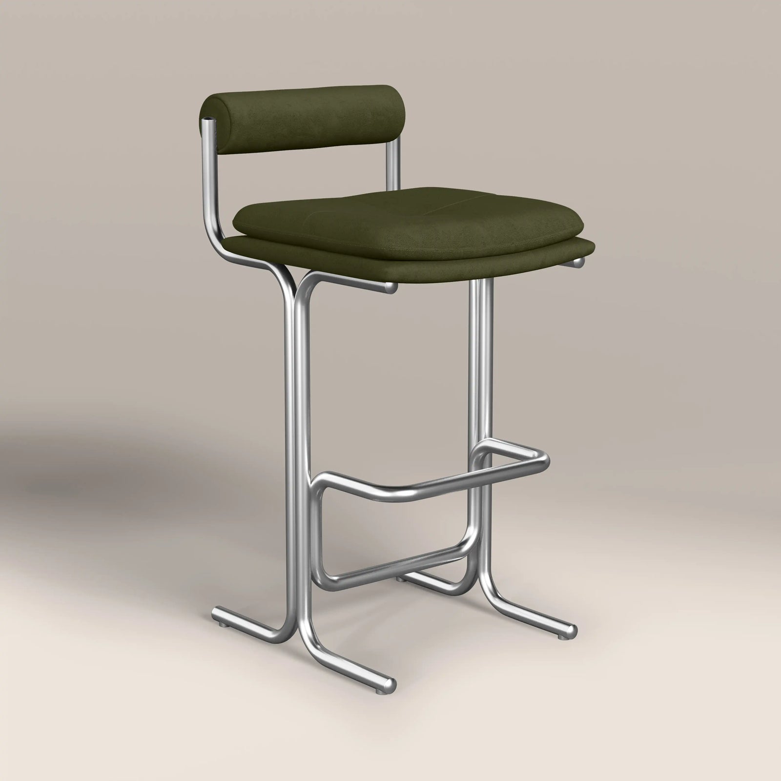 Wilbur Bar Stool | Olive Green Sustainable Velvet & Brushed Chrome