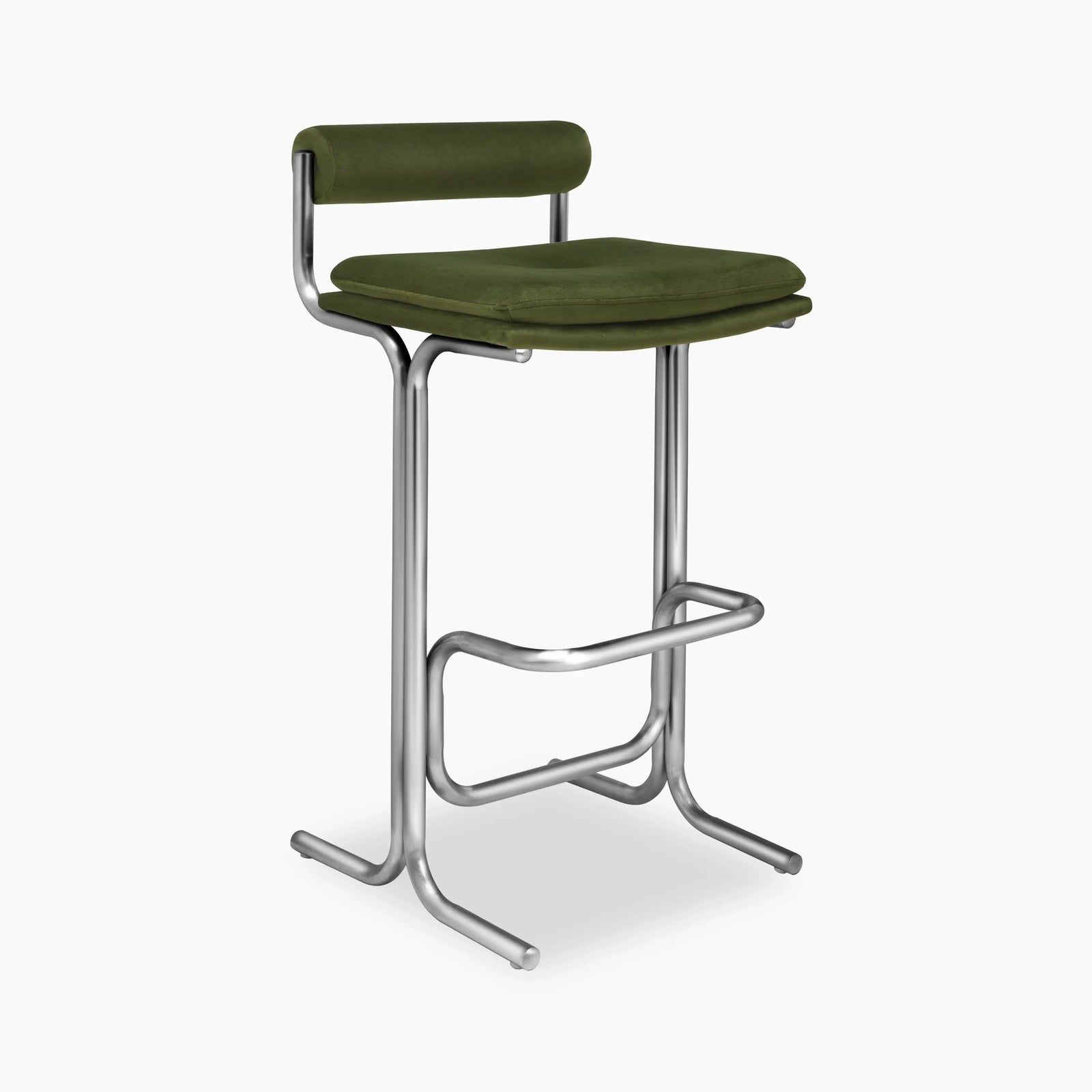 Wilbur Bar Stool | Olive Green Sustainable Velvet & Chrome