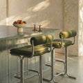 Wilbur Kitchen Stool | Olive Green Sustainable Velvet & Brushed Chrome