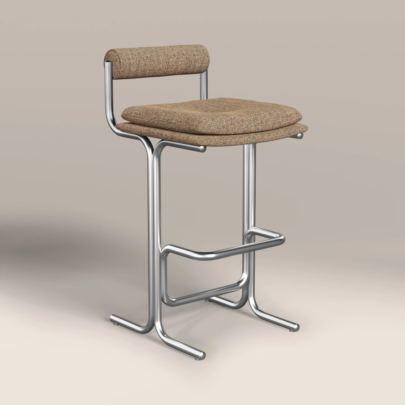 Wilbur Bar Stool | Speckled Cappuccino Boucle & Brushed Chrome