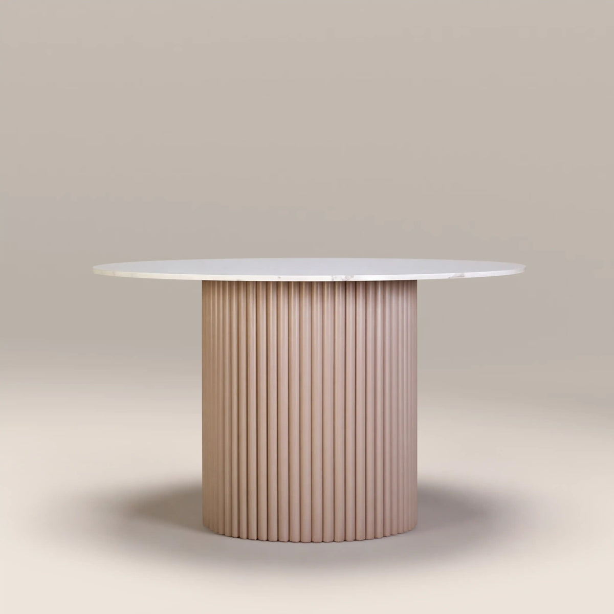 Medby 4 Seat Round Dining Table | White Marble & Taupe