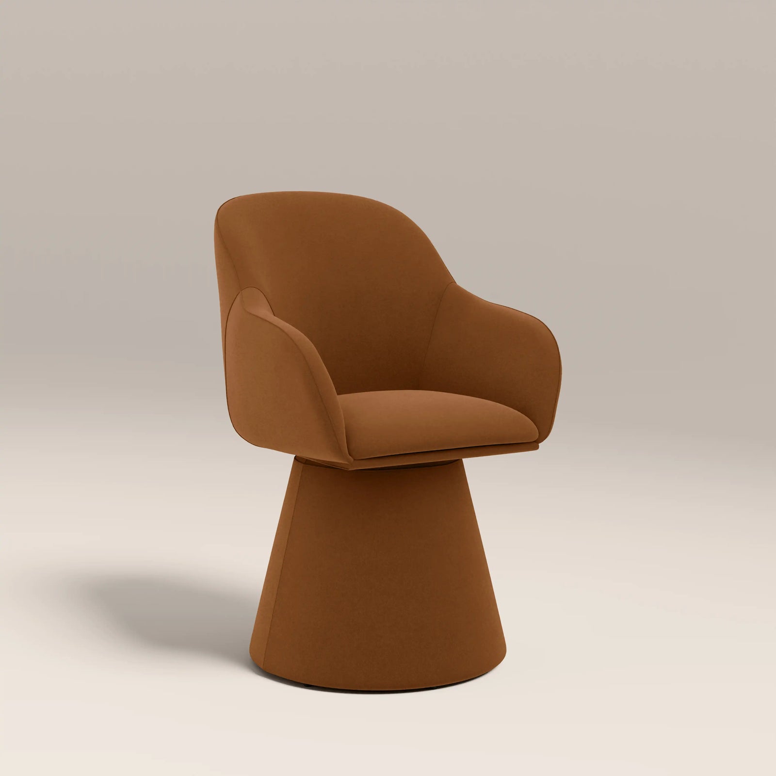 Herman Swivel Carver Dining Chair | Caramel Brown Sustainable Mohair Velvet