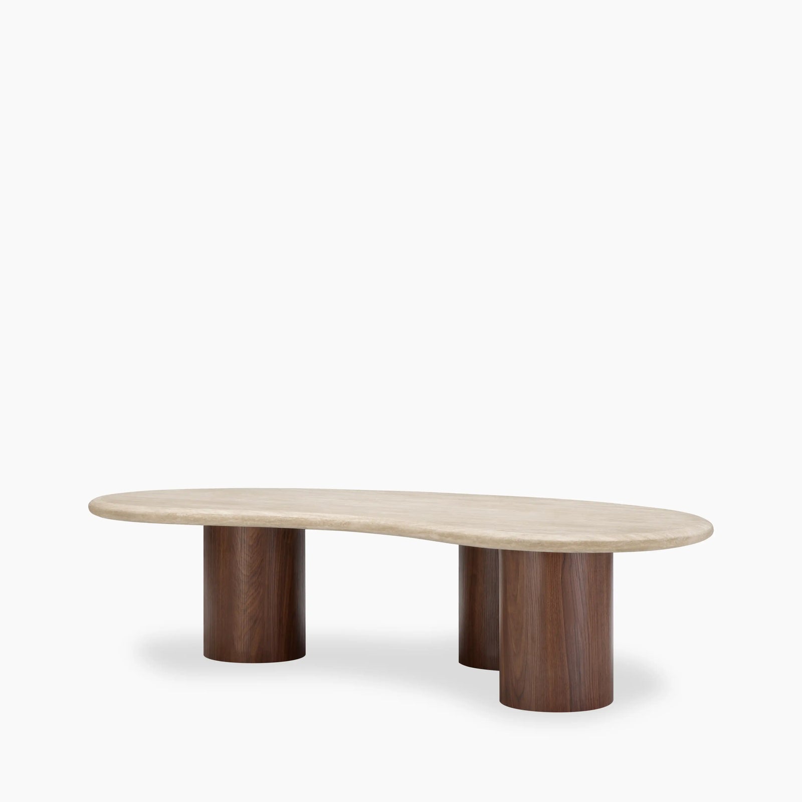 Brynleigh Curved Coffee Table | Natural Travertine Effect Stone & Walnut