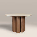 Noelle 4 Seat Round Dining Table | Natural Travertine Effect Sintered Stone & Walnut