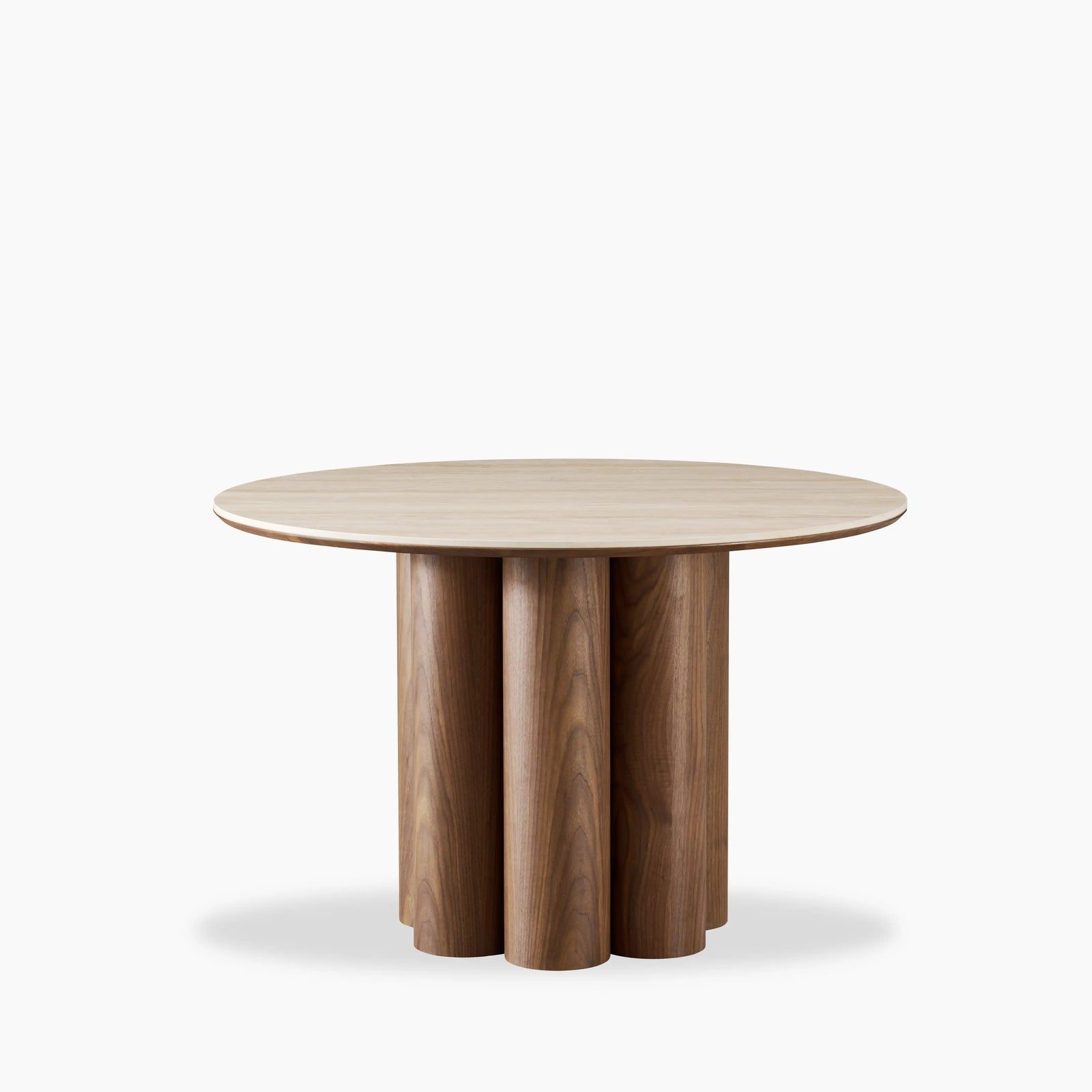 Noelle 4 Seat Round Dining Table | Natural Travertine Effect Sintered Stone & Walnut