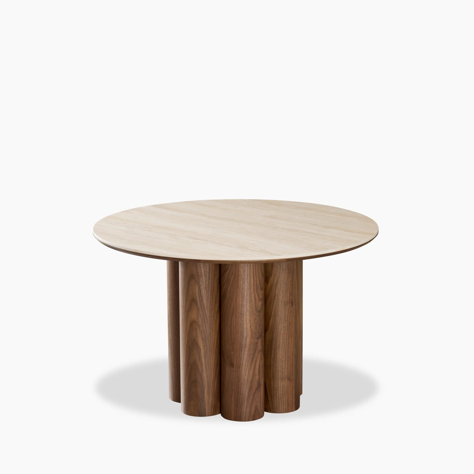 Noelle 4 Seat Round Dining Table | Natural Travertine Effect Sintered Stone & Walnut