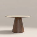 Finnley Large 4 Seat Round Dining Table | Natural Travertine Effect Sintered Stone & Walnut