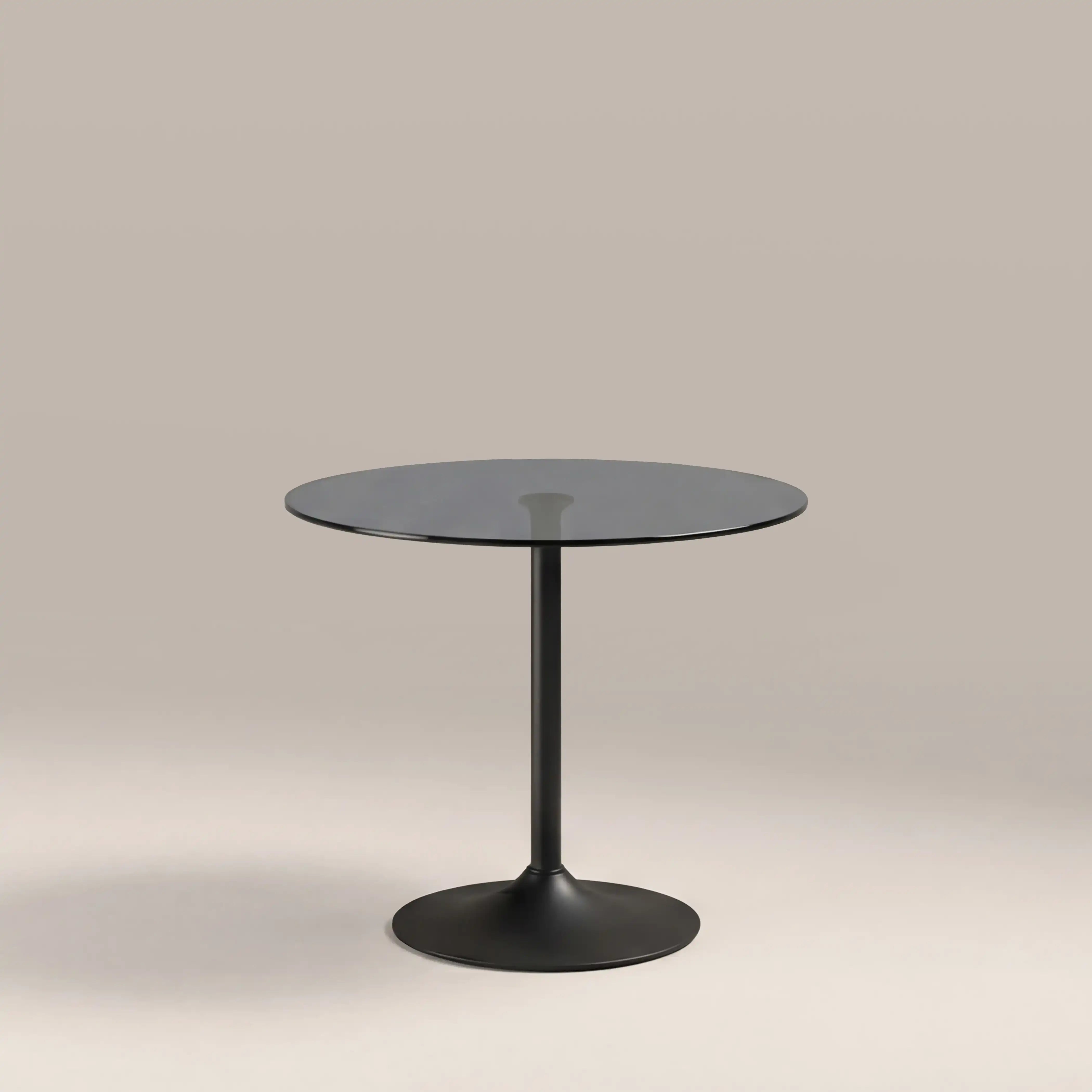 Ida 4 Seat Round Dining Table | Smoked Glass & Black