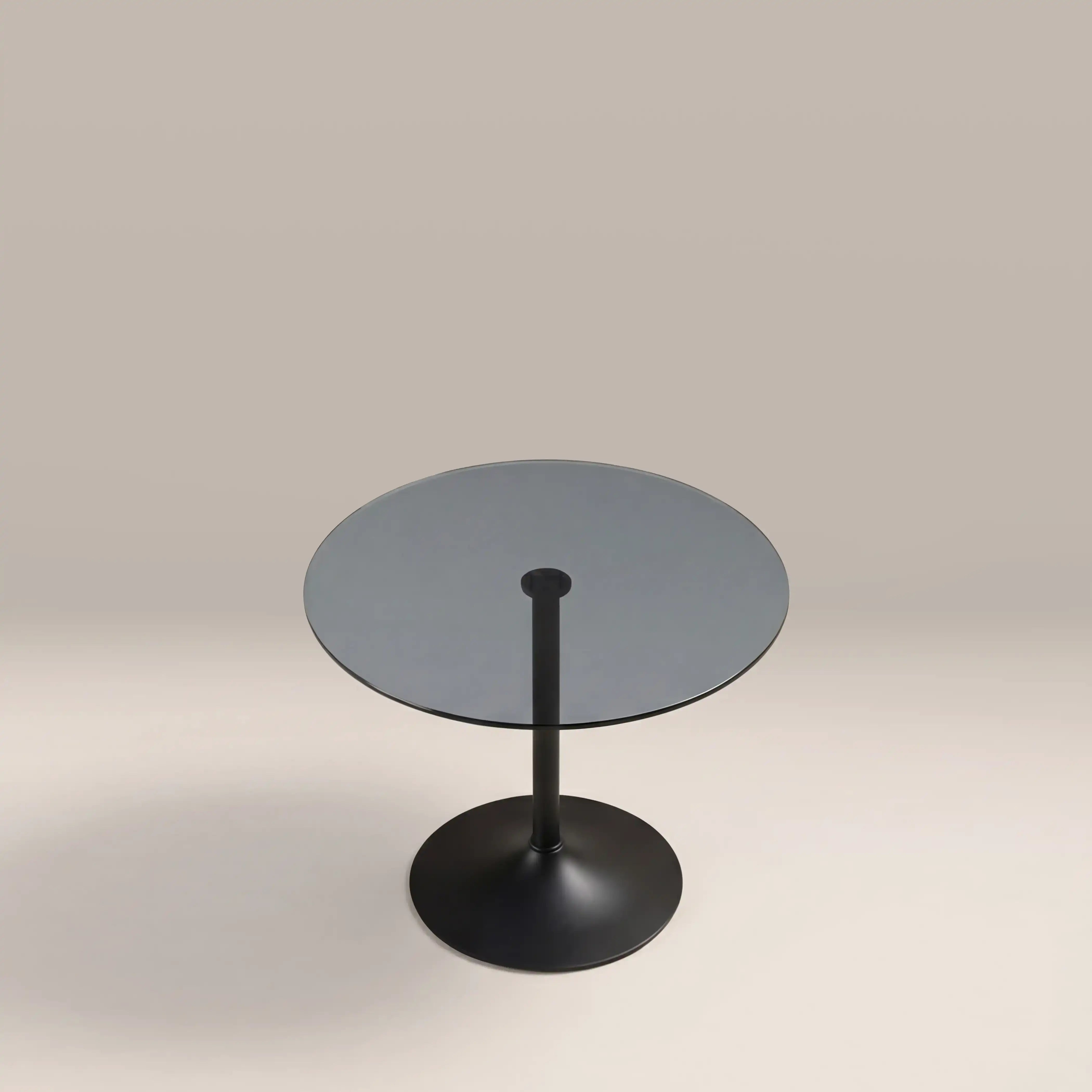 Ida 4 Seat Round Dining Table | Smoked Glass & Black