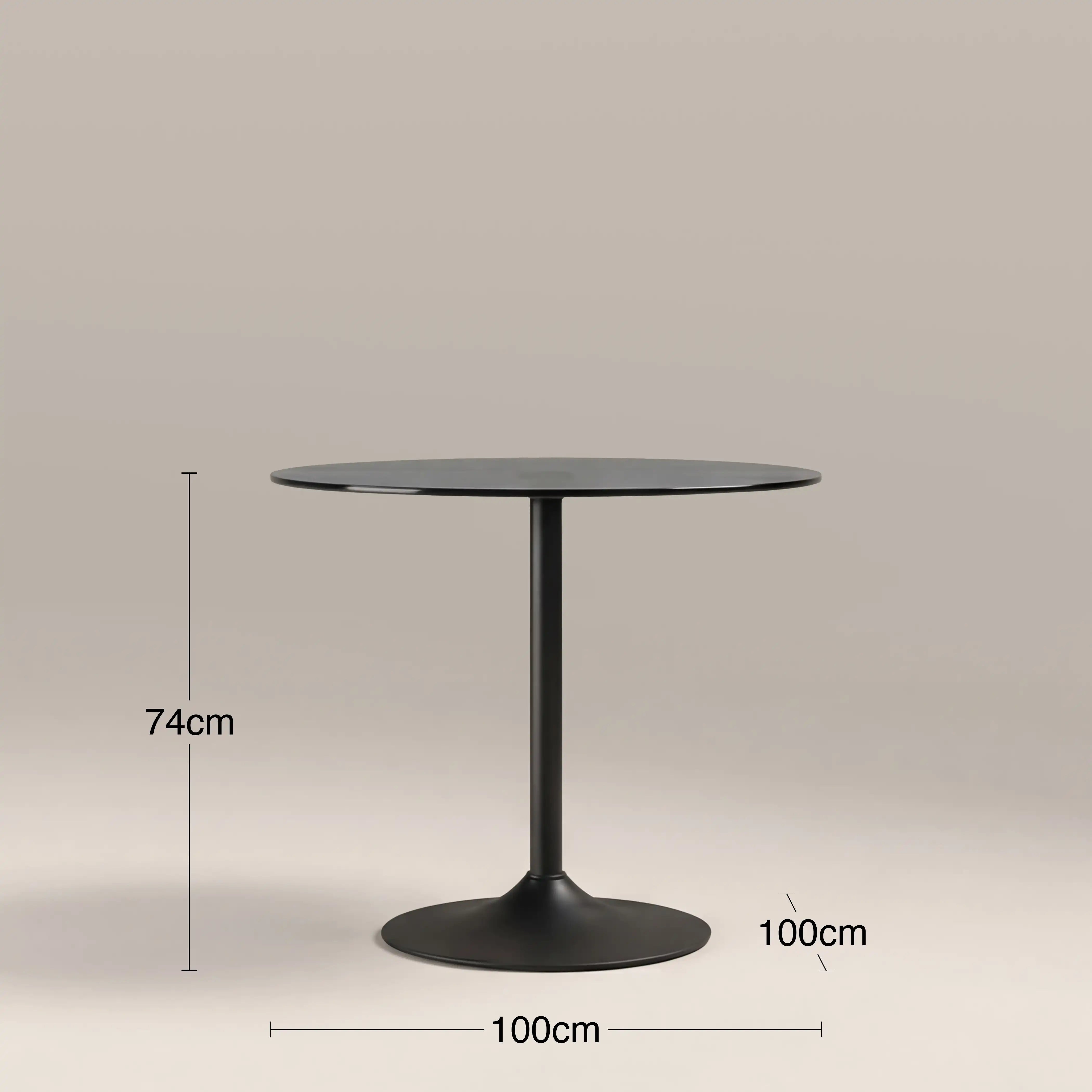 Ida 4 Seat Round Dining Table | Smoked Glass & Black