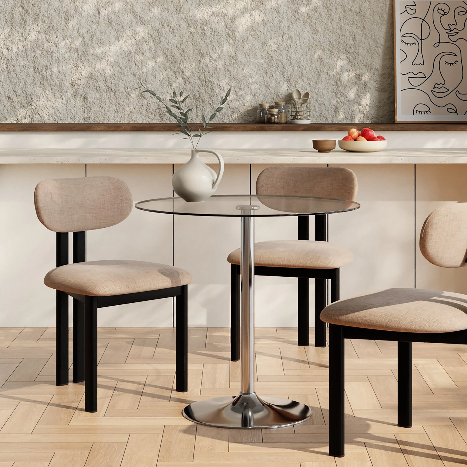 Ida 2 Seat Round Dining Table | Glass & Black