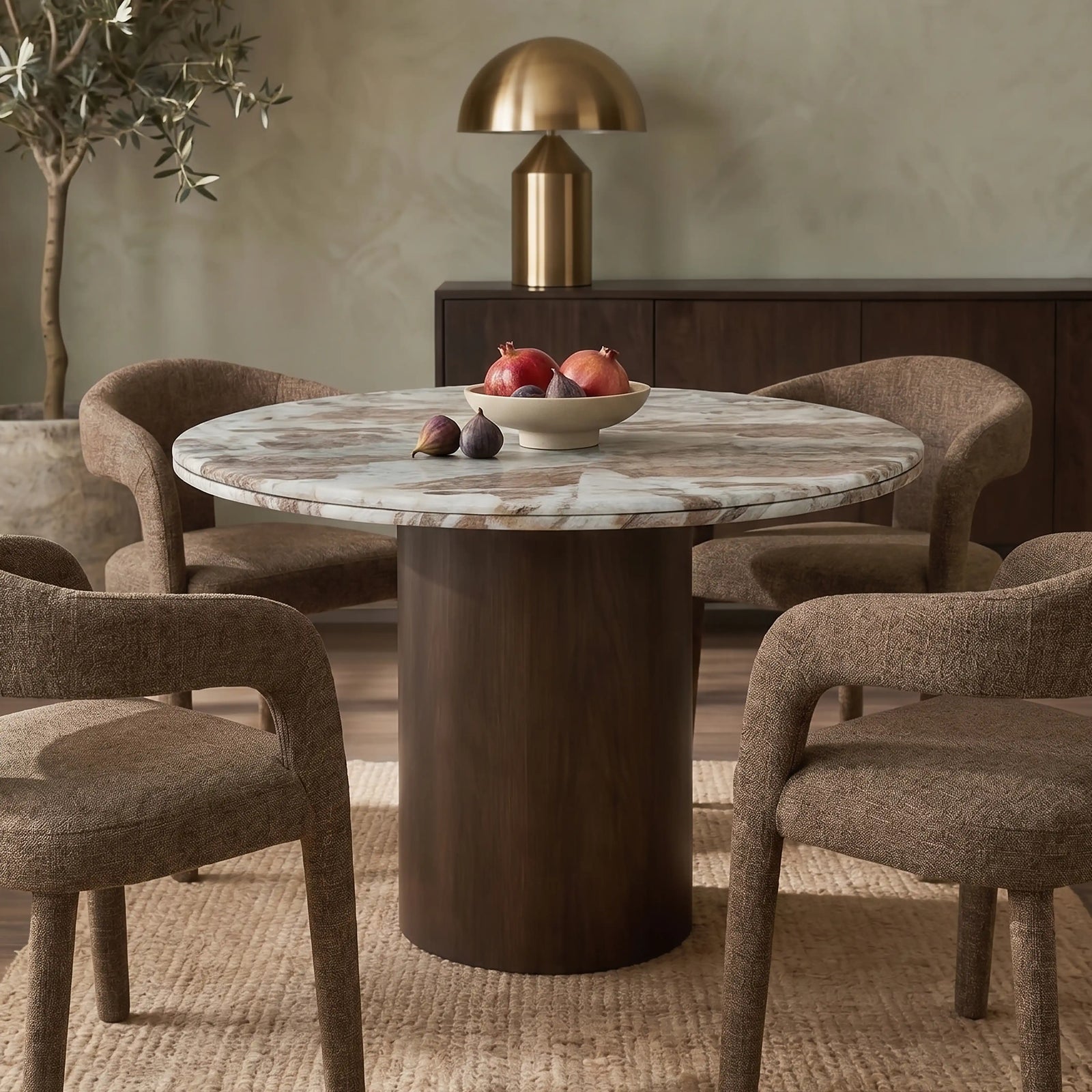 Bond 4 Seat Round Dining Table | French Riviera Marble & Walnut