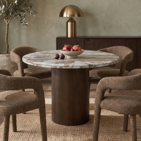 Bond 4 Seat Round Dining Table | French Riviera Marble & Walnut