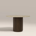 Pedersen 4 Seat Round Dining Table | Cappuccino Brown Riverstone Marble & Walnut