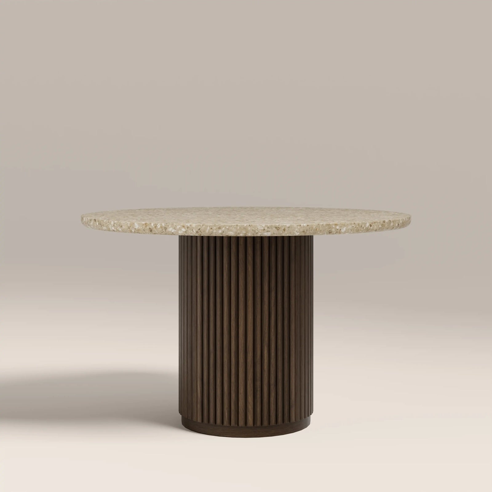 Pedersen 4 Seat Round Dining Table | Cappuccino Brown Riverstone Marble & Walnut