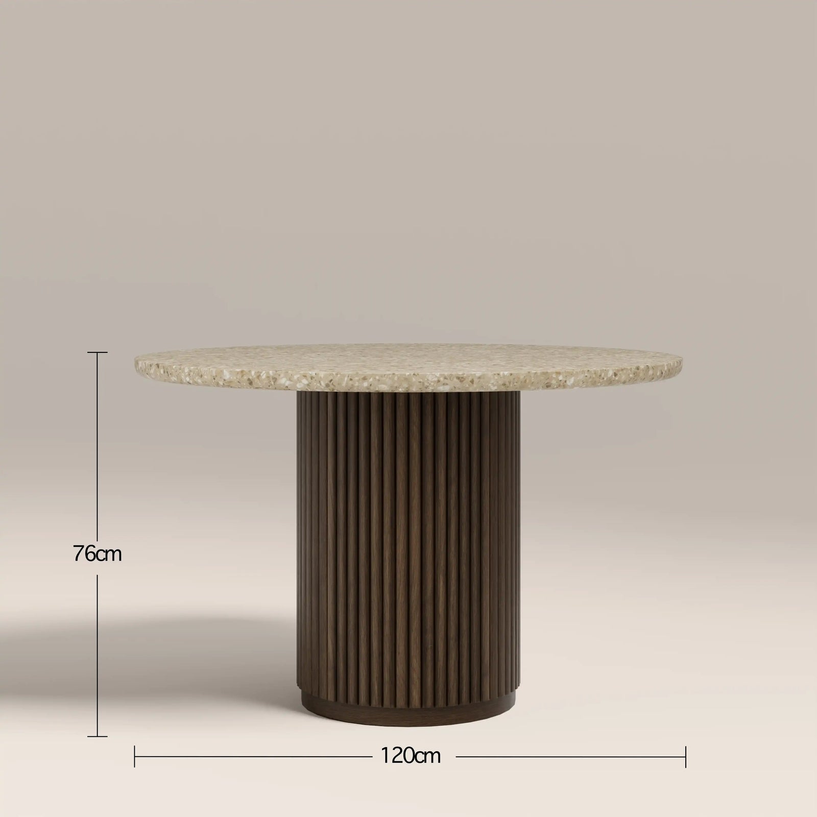 Pedersen 4 Seat Round Dining Table | Cappuccino Brown Riverstone Marble & Walnut