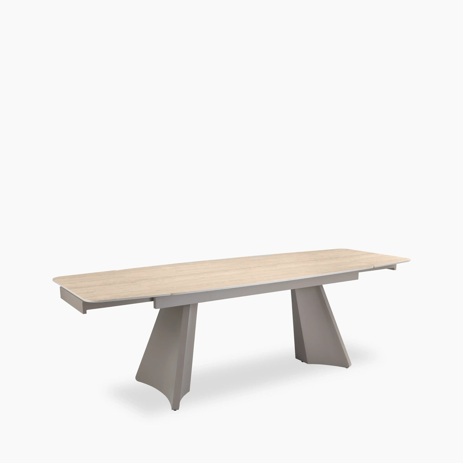 Renzo 6-10 Seat Rectangle Extendable Dining Table | Natural Travertine Effect Sintered Stone & Brown