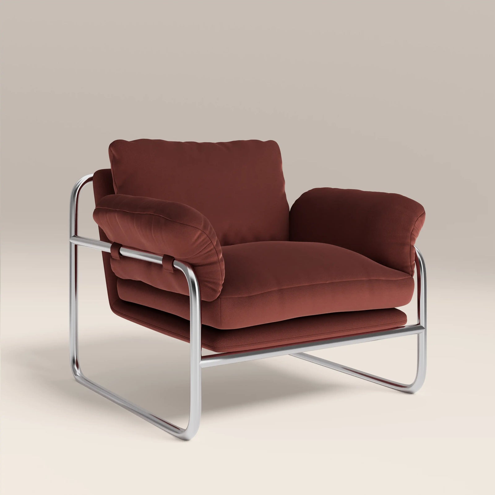 Carson Armchair | Rust Red Sustainable Velvet & Chrome
