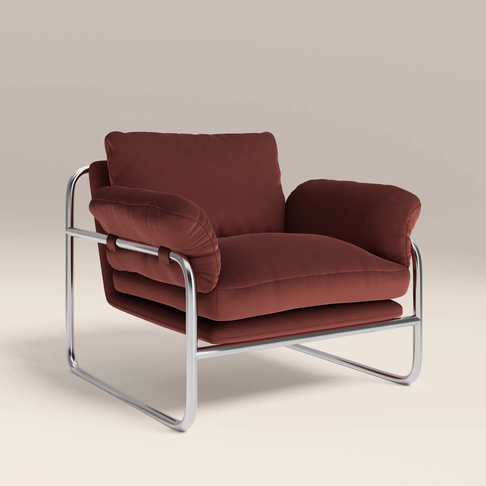 Carson Armchair | Rust Red Sustainable Velvet & Chrome