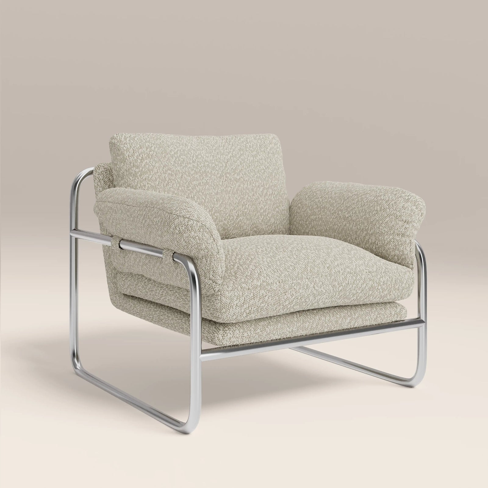 Carson Armchair | Speckled Stone Sustainable Boucle & Chrome