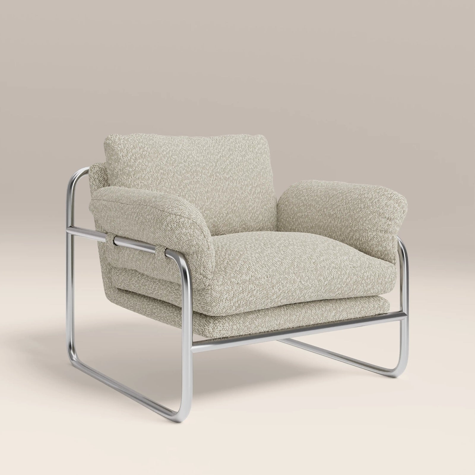 Carson Armchair | Speckled Stone Sustainable Boucle & Chrome