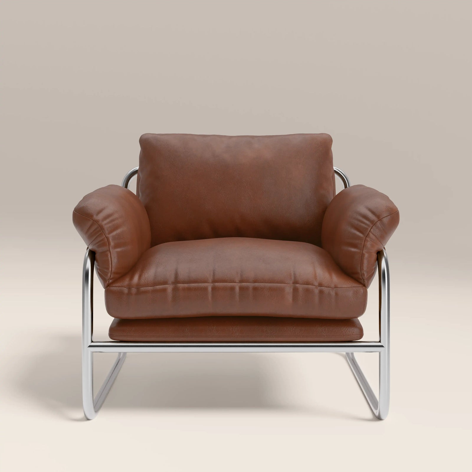 Carson Armchair | Vintage Tan Faux Leather & Chrome