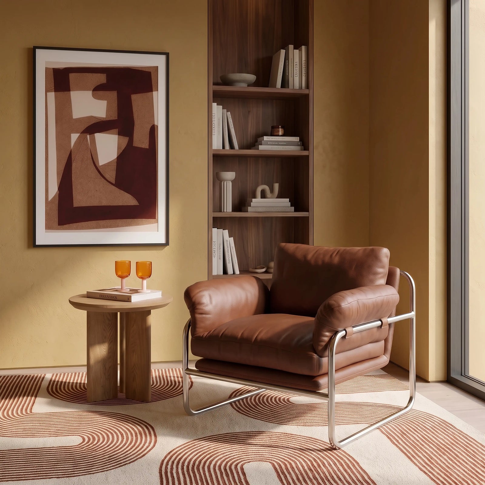 Carson Armchair | Vintage Tan Faux Leather & Chrome