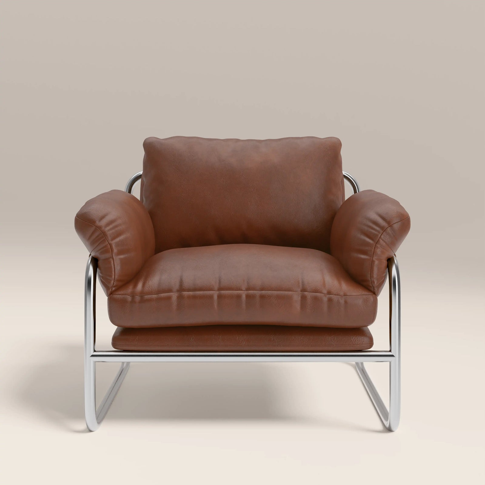 Carson Armchair | Vintage Tan Faux Leather & Chrome