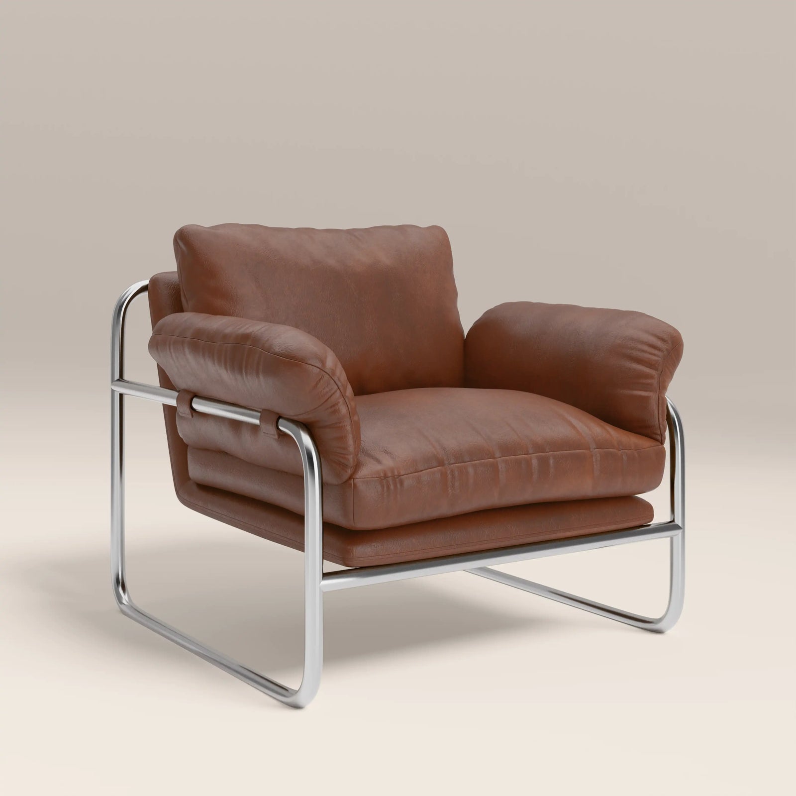 Carson Armchair | Vintage Tan Faux Leather & Chrome
