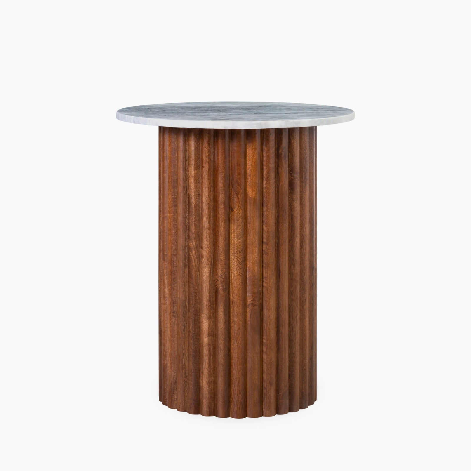 Medby Round Side Table | Grey Marble & Walnut
