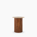 Medby Round Side Table | Natural Travertine & Walnut