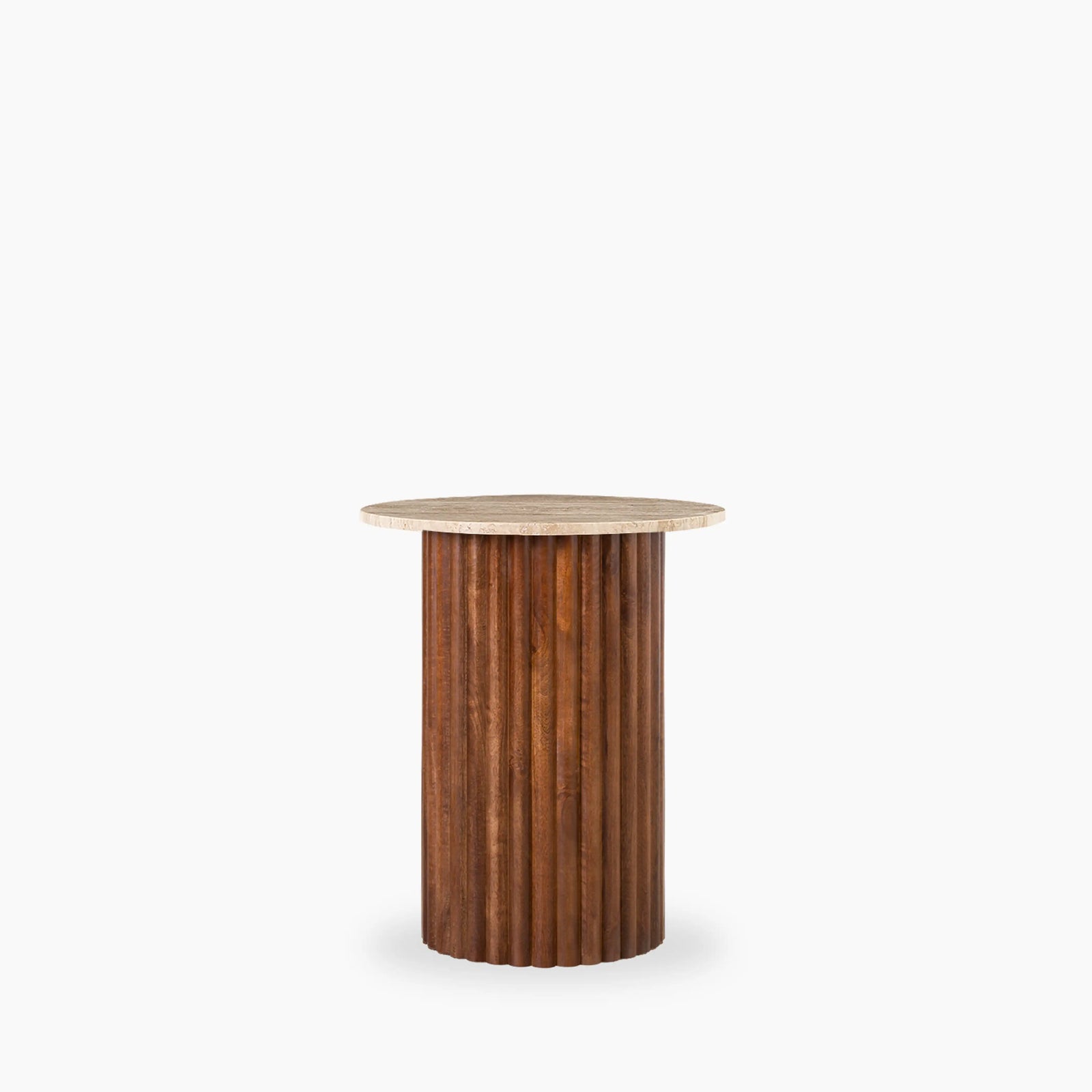 Medby Round Side Table | Natural Travertine & Walnut