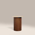 Medby Round Side Table | Natural Travertine & Walnut