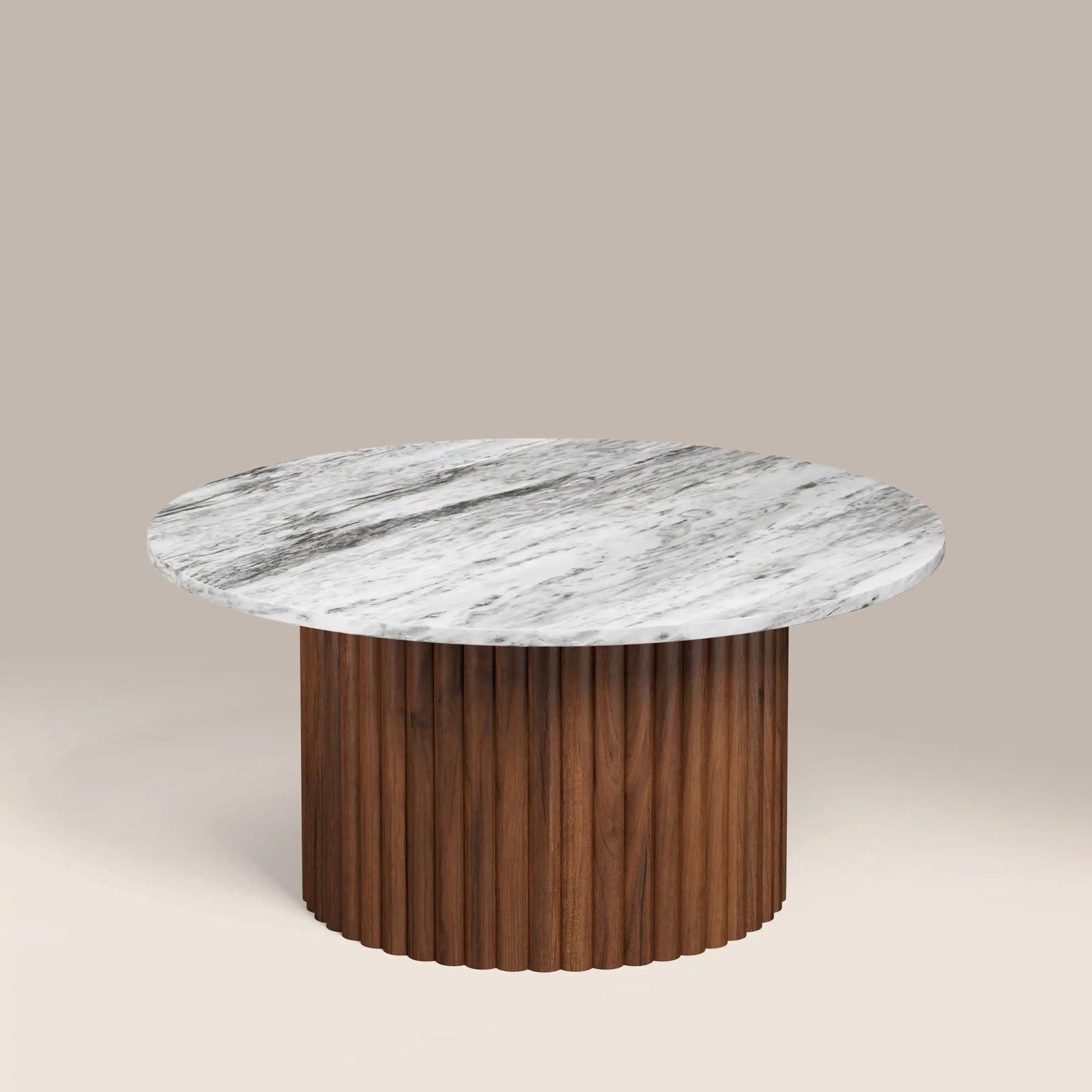 Medby Round Coffee Table | Grey Marble & Walnut