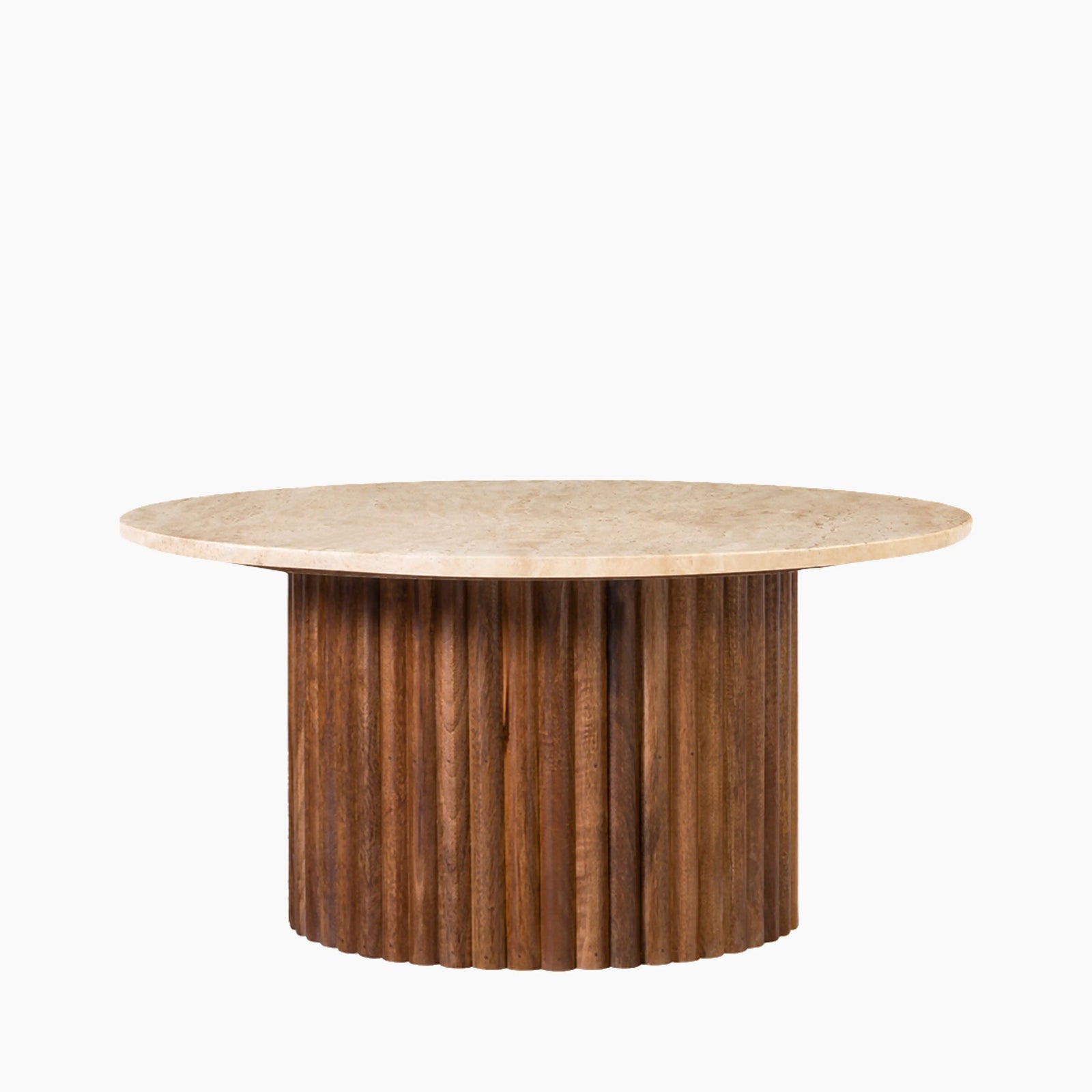 Medby Round Coffee Table | Natural Travertine & Walnut