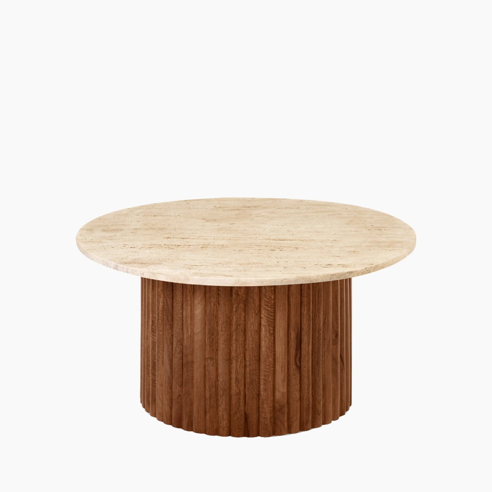 Medby Round Coffee Table | Natural Travertine & Walnut