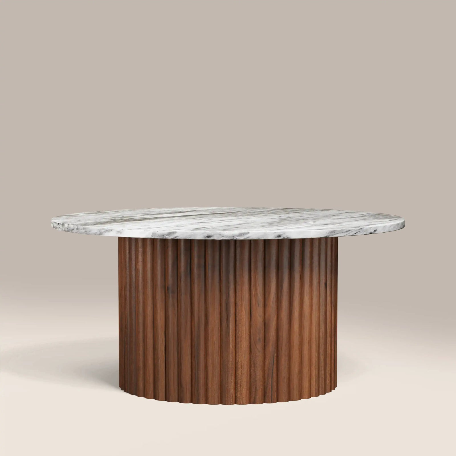 Medby Round Coffee Table | Grey Marble & Walnut