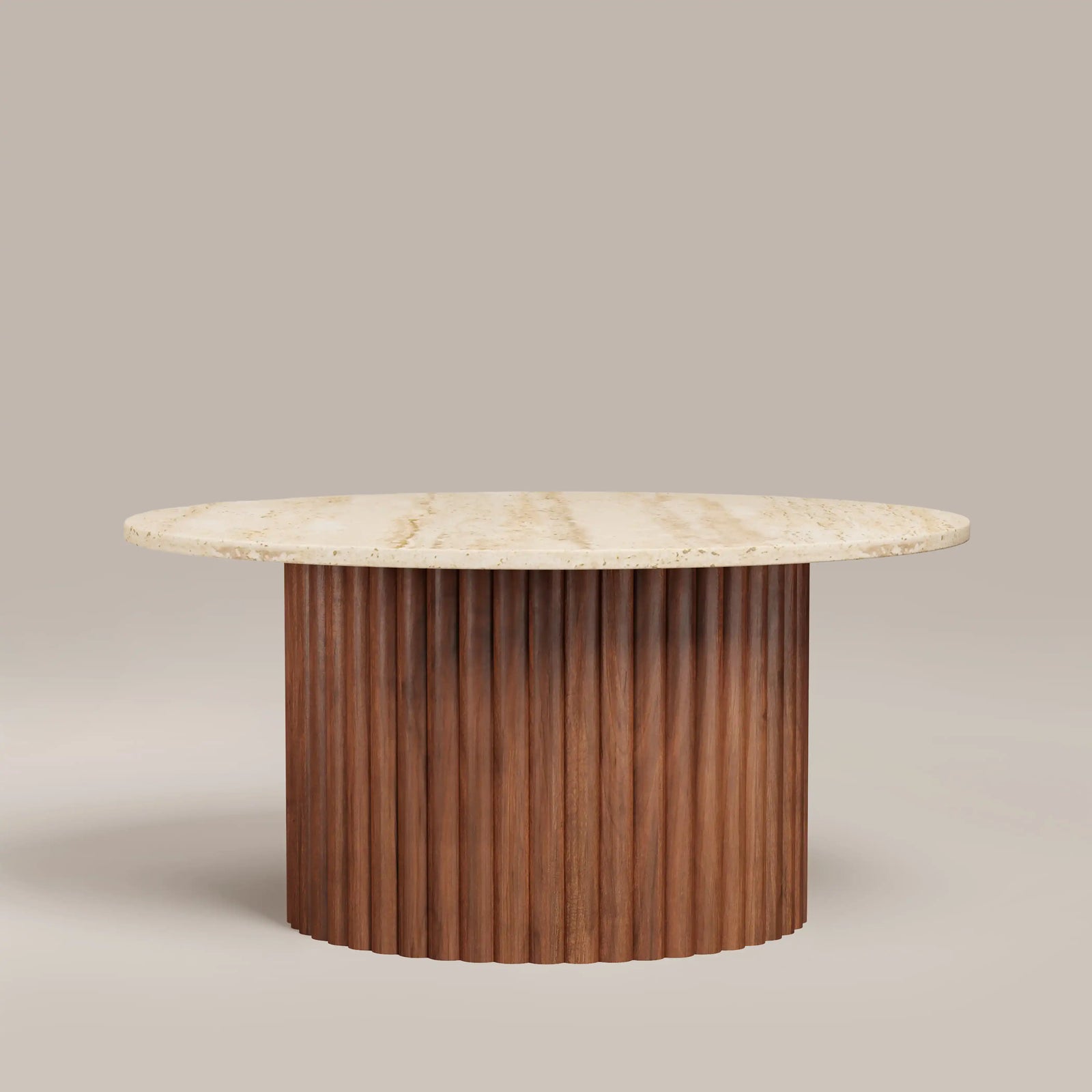 Medby Round Coffee Table | Natural Travertine & Walnut