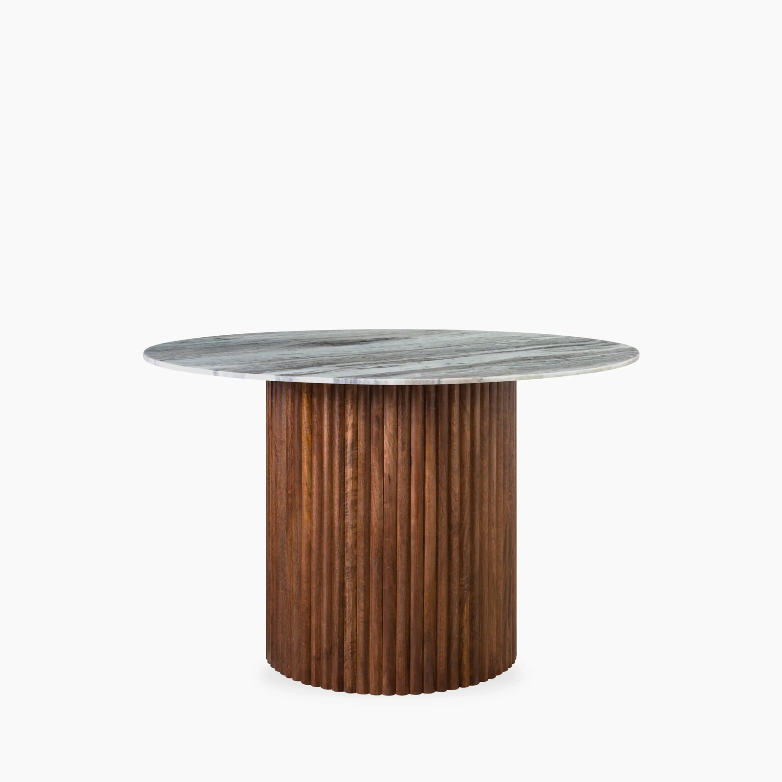 Medby 4 Seat Round Dining Table | Grey Marble & Walnut